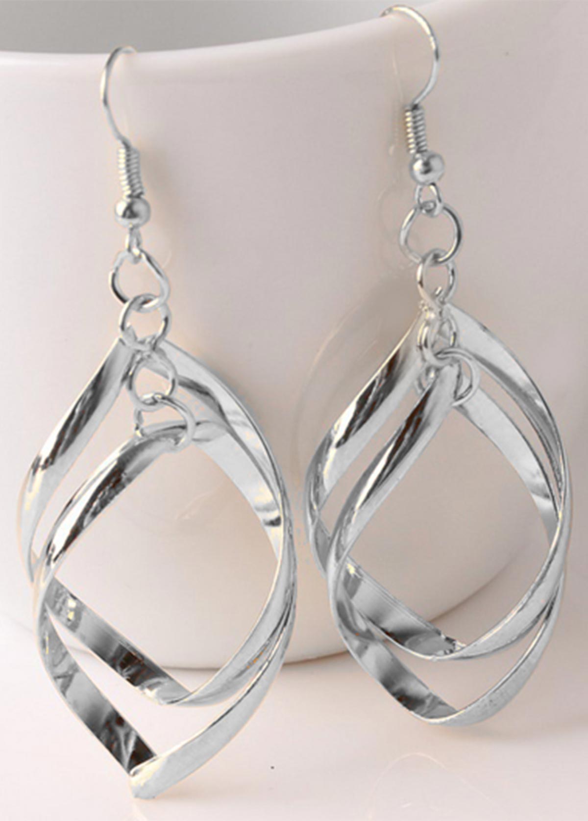 Silvery White jewelry,Silver Twist Rhombus Design Metal Earrings