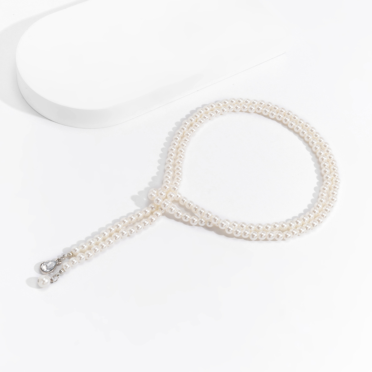 White jewelry,Geometric jewelry,White Pearl Detail Geometric Pattern Necklace