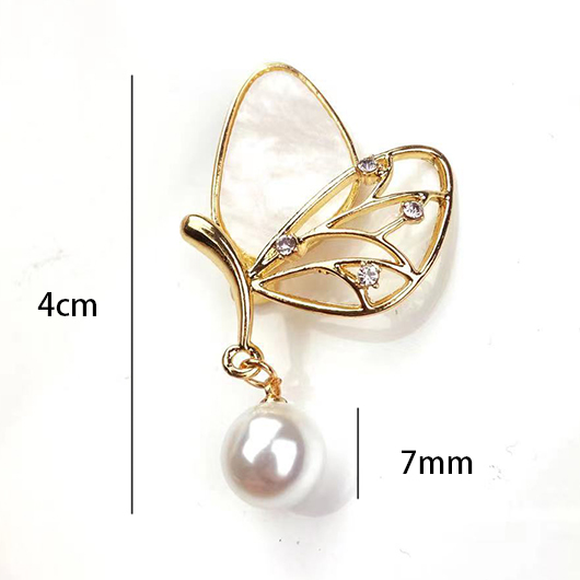 Gold jewelry,Other jewelry,Butterfly Pearl Design Rhinestone Gold Brooch