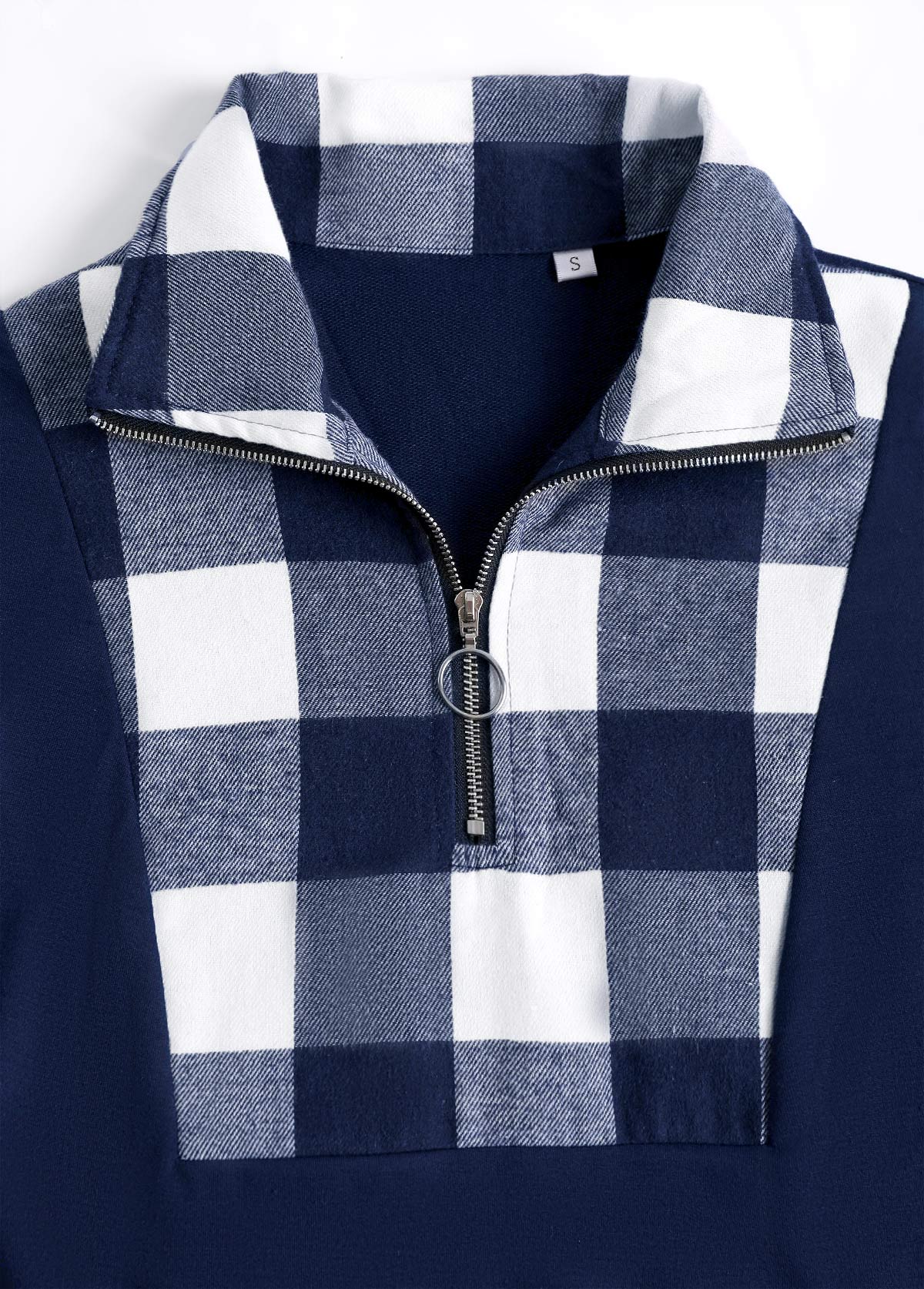 Rotita Patchwork-Sweatshirt in Marineblau mit Karomuster und Umlegekragen in Übergröße