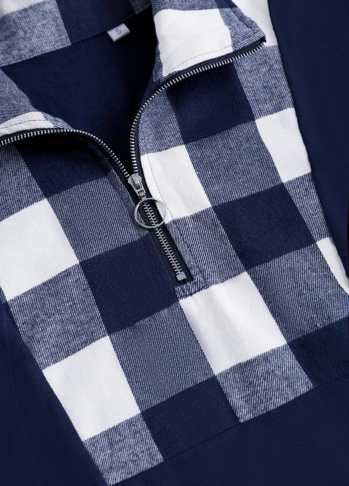 Rotita Patchwork-Sweatshirt in Marineblau mit Karomuster und Umlegekragen in Übergröße