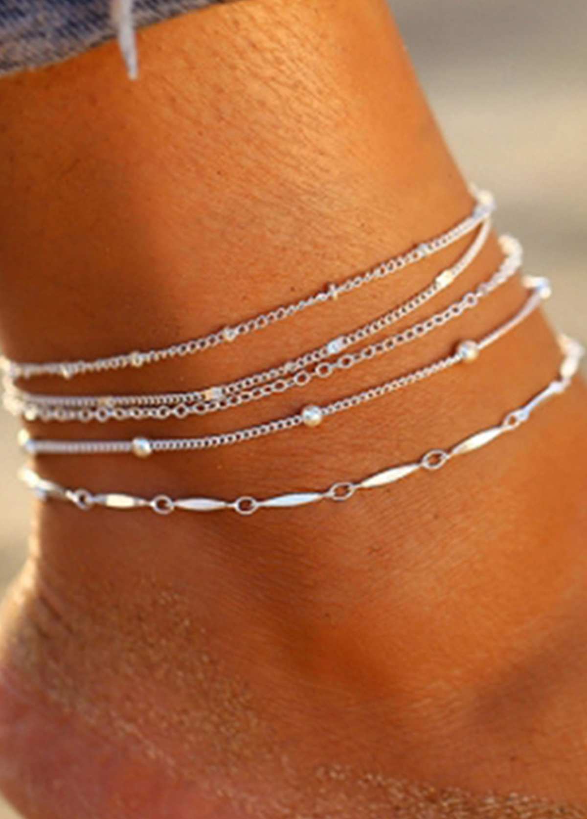 Silvery White jewelry,Silvery White Beaded Copper Anklets Set