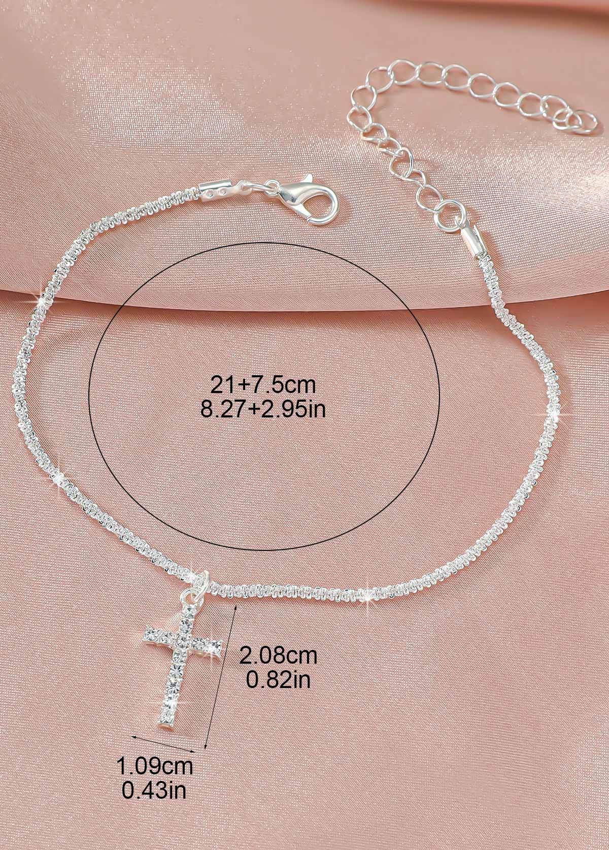 Silvery White jewelry,Cross Rhinestone Silvery White Alloy Anklet