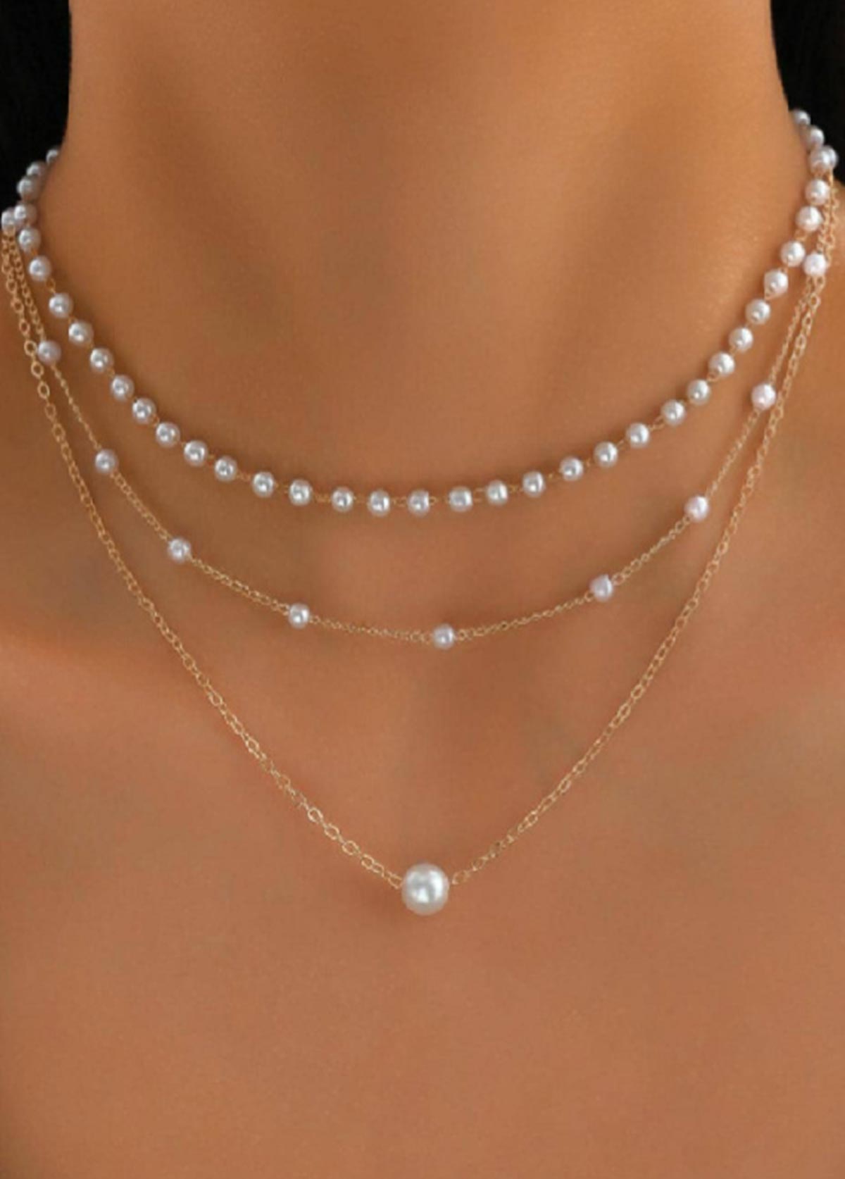 Silvery White jewelry,Other jewelry,Pearl Silvery White Layered Alloy Necklace