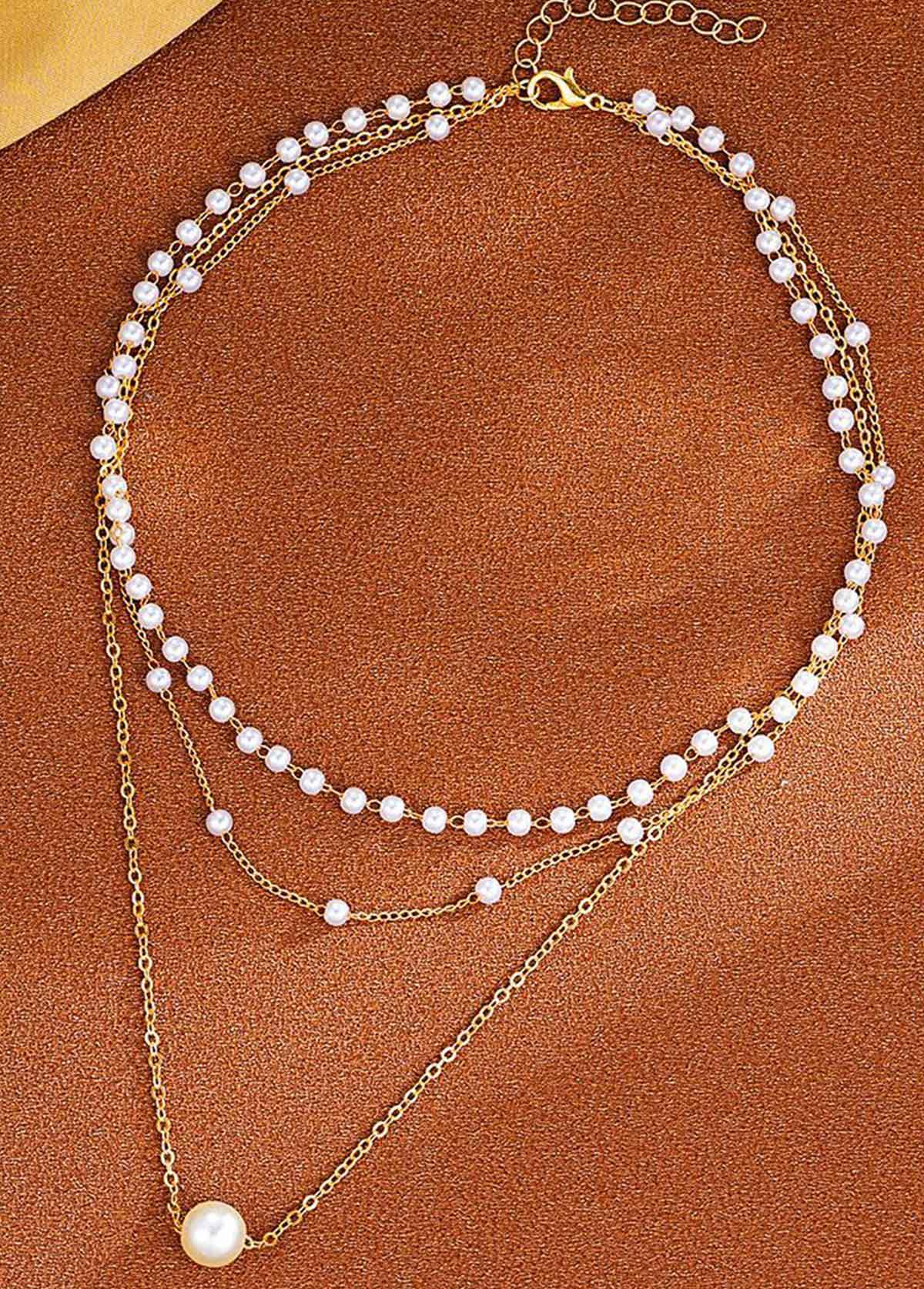 Silvery White jewelry,Other jewelry,Pearl Silvery White Layered Alloy Necklace