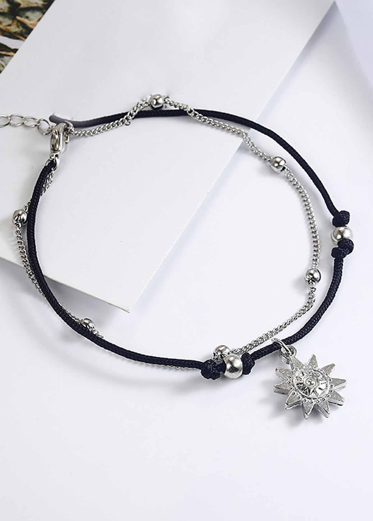 Black jewelry,Black Layered Design Beaded Alloy Anklet