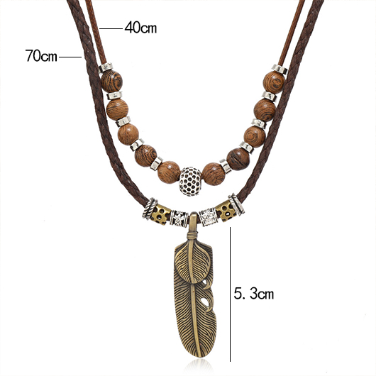 Dark Coffee jewelry,Tribal jewelry,Dark Coffee Alloy Feather Beaded Necklace