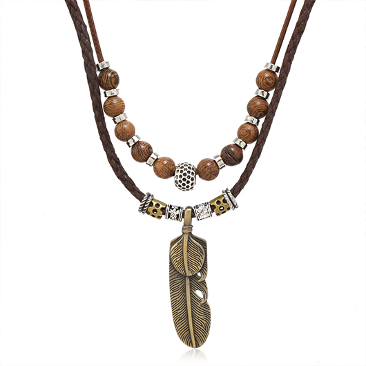 Dark Coffee jewelry,Tribal jewelry,Dark Coffee Alloy Feather Beaded Necklace