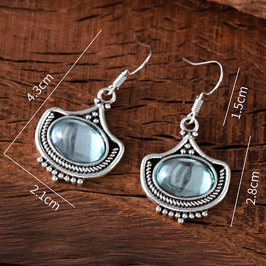 Silver jewelry,Silver Oval Blue Gemstone Alloy Detail Earrings