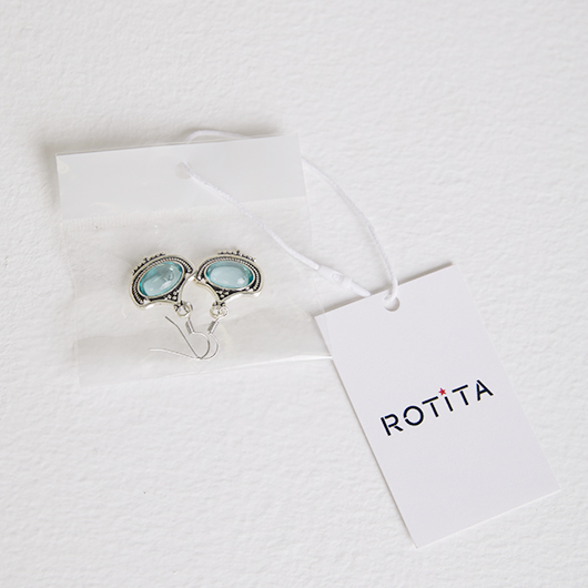 Silver jewelry,Silver Oval Blue Gemstone Alloy Detail Earrings