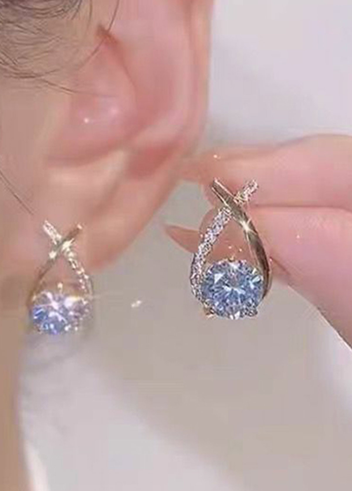 Silver jewelry,Diamond-studded Cross Silver Alloy One Pair Earrings