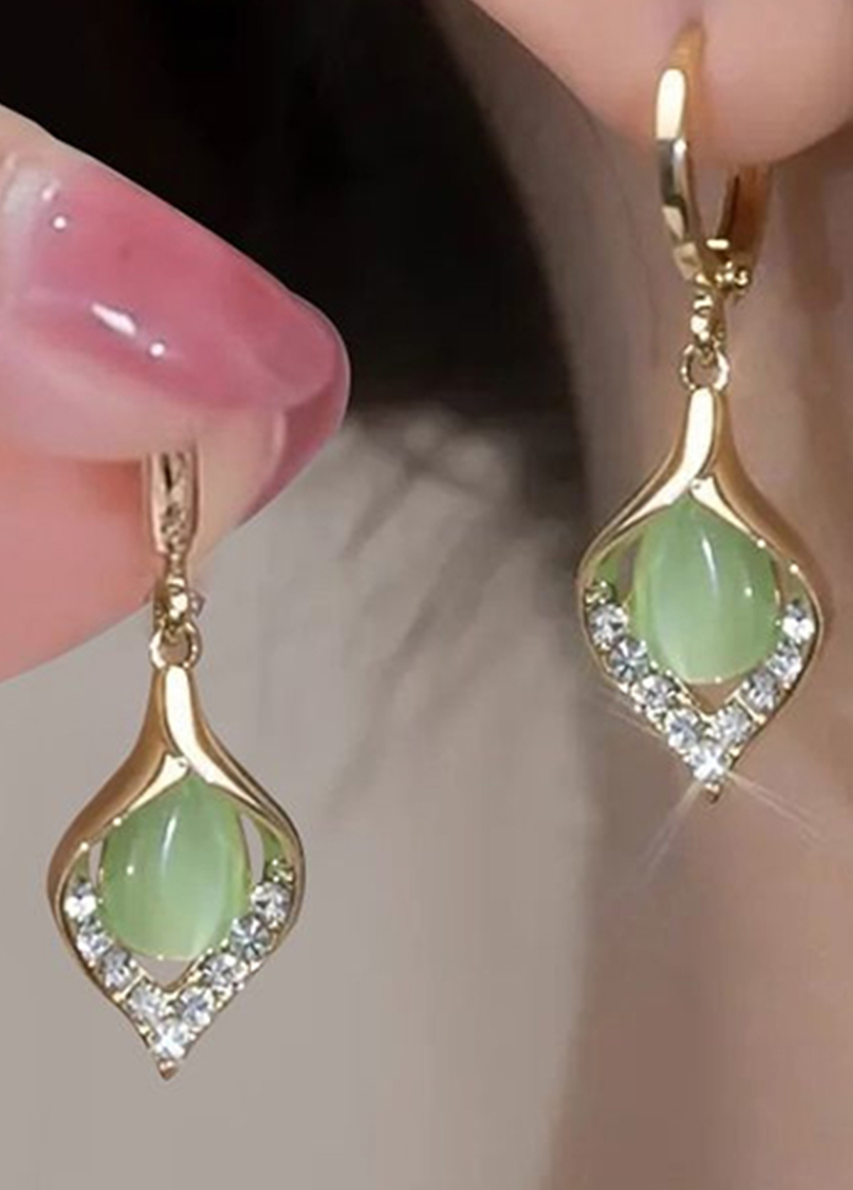 Green jewelry,Plants jewelry,Hollow Design Green Leaf Alloy Detail Earrings