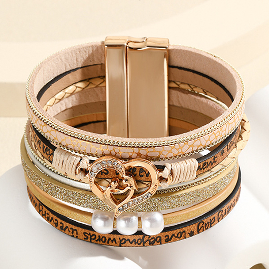 Light Camel jewelry,Heart jewelry,Heart Light Camel Faux Leather Bracelet