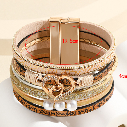 Light Camel jewelry,Heart jewelry,Heart Light Camel Faux Leather Bracelet
