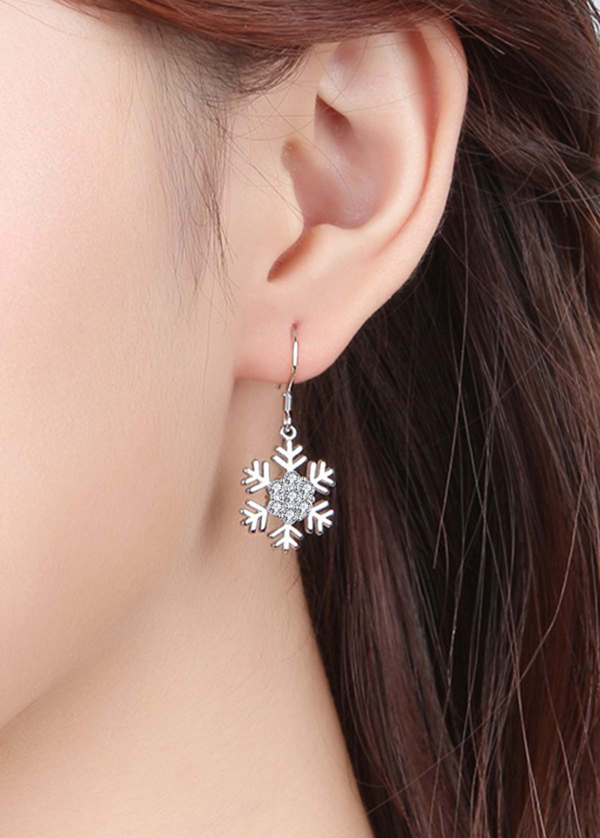 Silver jewelry,Christmas jewelry,Christmas Snowflake Silver Alloy One Piece Earrings