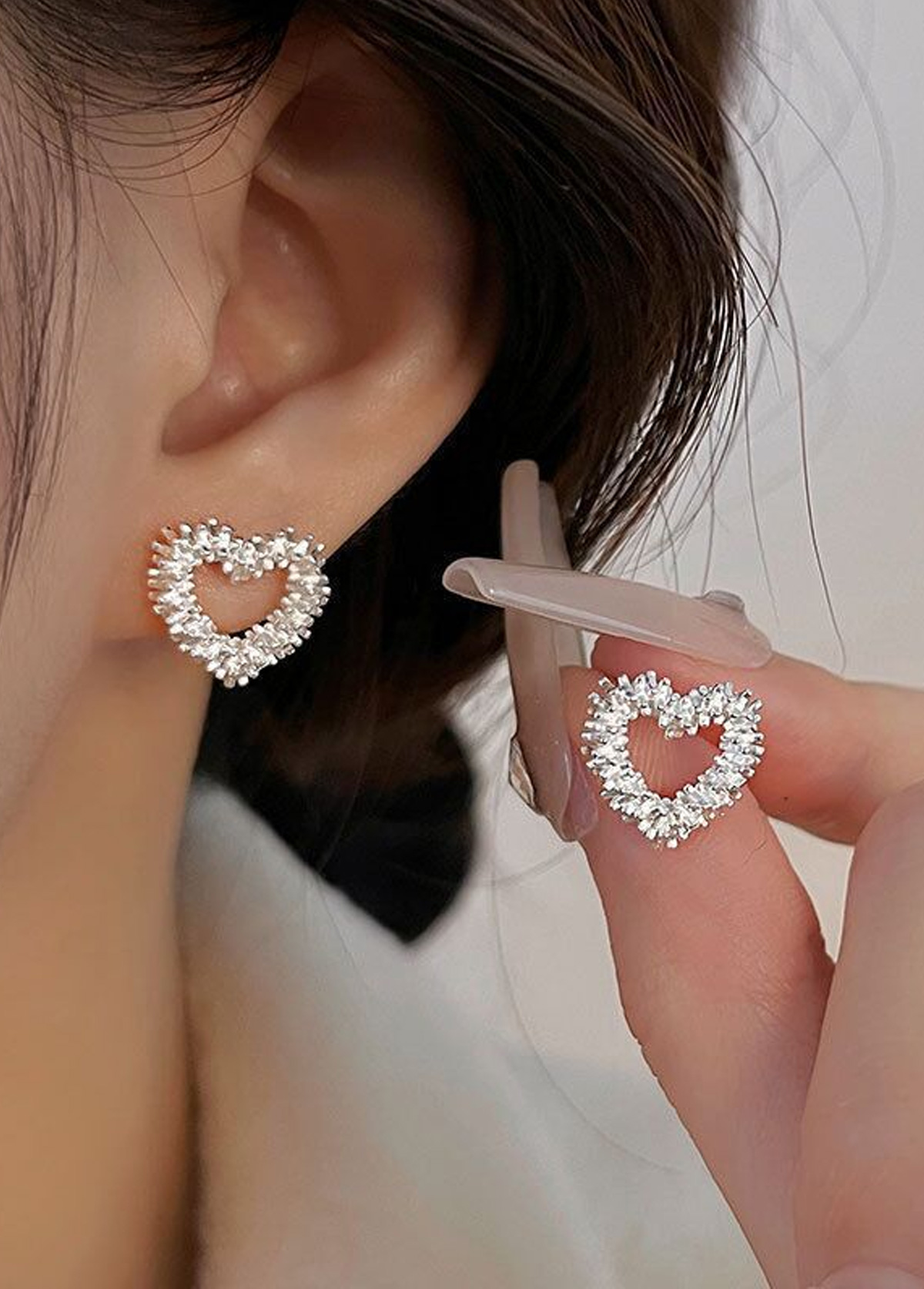 Silver jewelry,Heart jewelry,Heart Design Silver Alloy Hollow Earrings