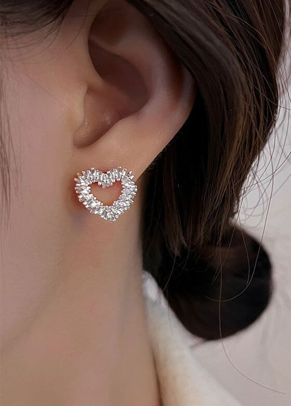 Silver jewelry,Heart jewelry,Heart Design Silver Alloy Hollow Earrings