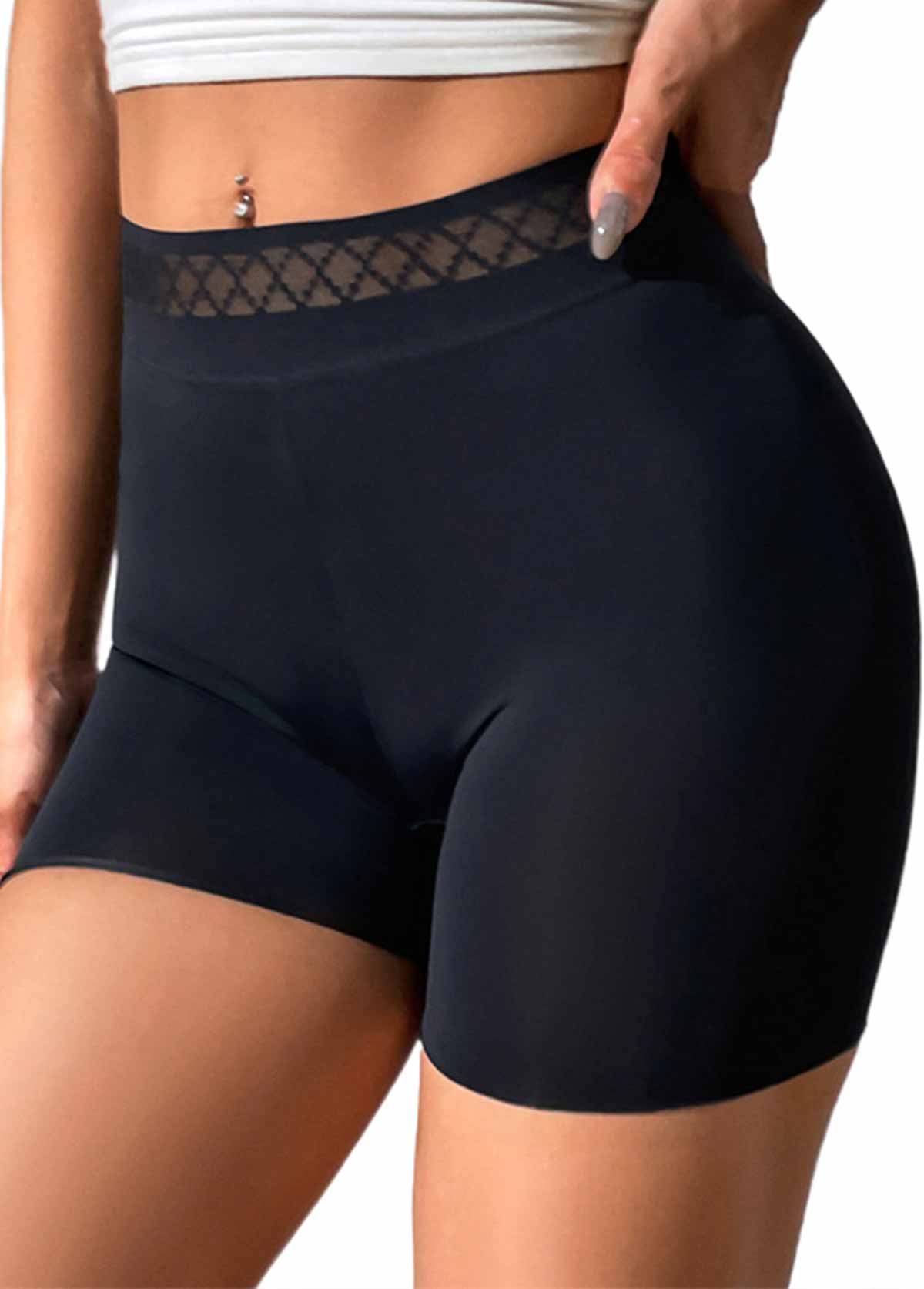 Black intimates,Plain Color intimates,Black High Waisted Elastic Slimming Panties