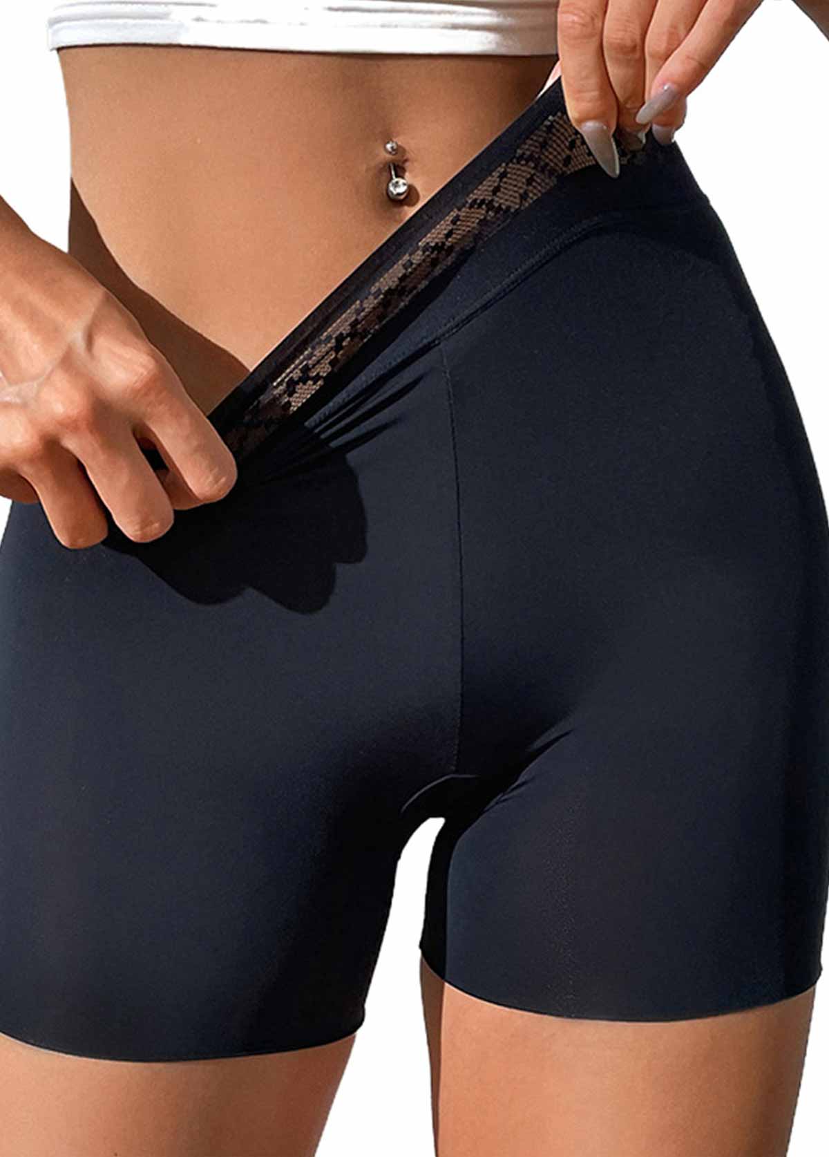 Black intimates,Plain Color intimates,Black High Waisted Elastic Slimming Panties