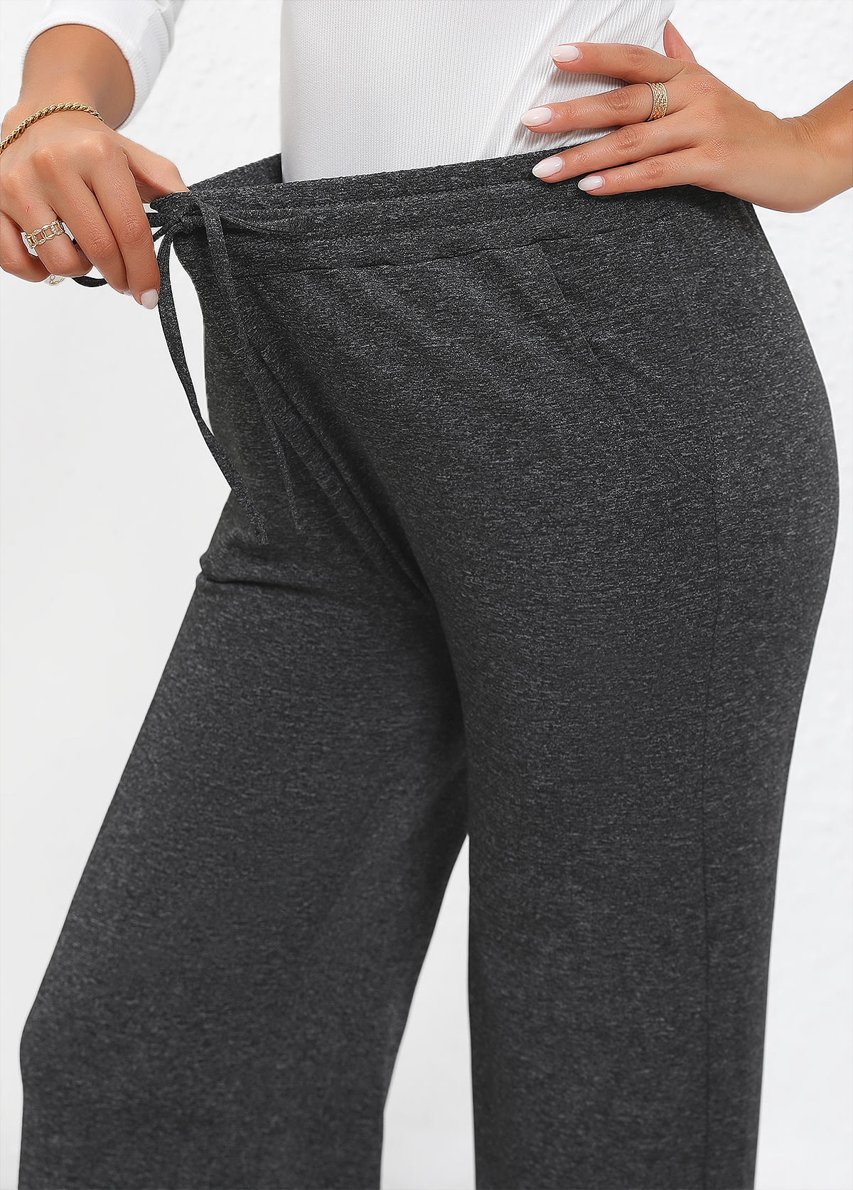 Dark Grey bottoms,Animal Print bottoms,Drawstring Butterfly Print Dark Grey Wide Leg Pants