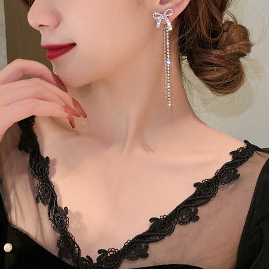 Silver jewelry,Other jewelry,Bow Design Silver Alloy Geometric Earrings