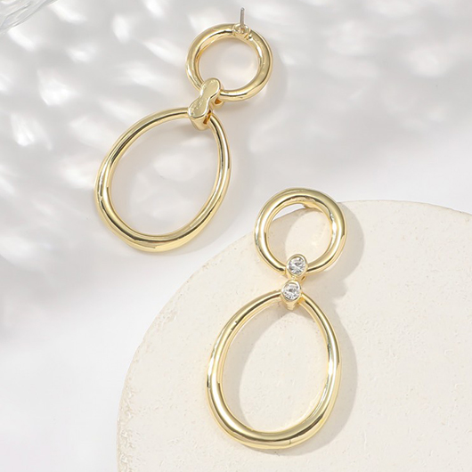 Rhinestone Alloy Detail Gold Geometric Earrings