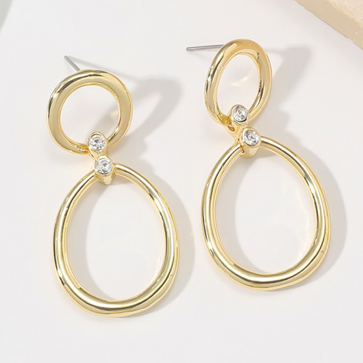 Rhinestone Alloy Detail Gold Geometric Earrings