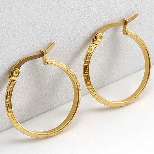 Golden jewelry,Geometric jewelry,Golden Metal Round Design Geometric Earrings