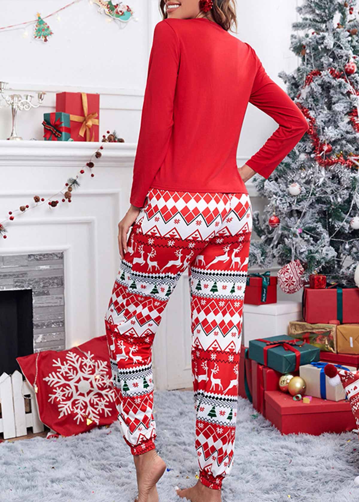 Red loungewear,Christmas loungewear,Letter loungewear,Christmas Red Round Neck Lounge Top and Pants