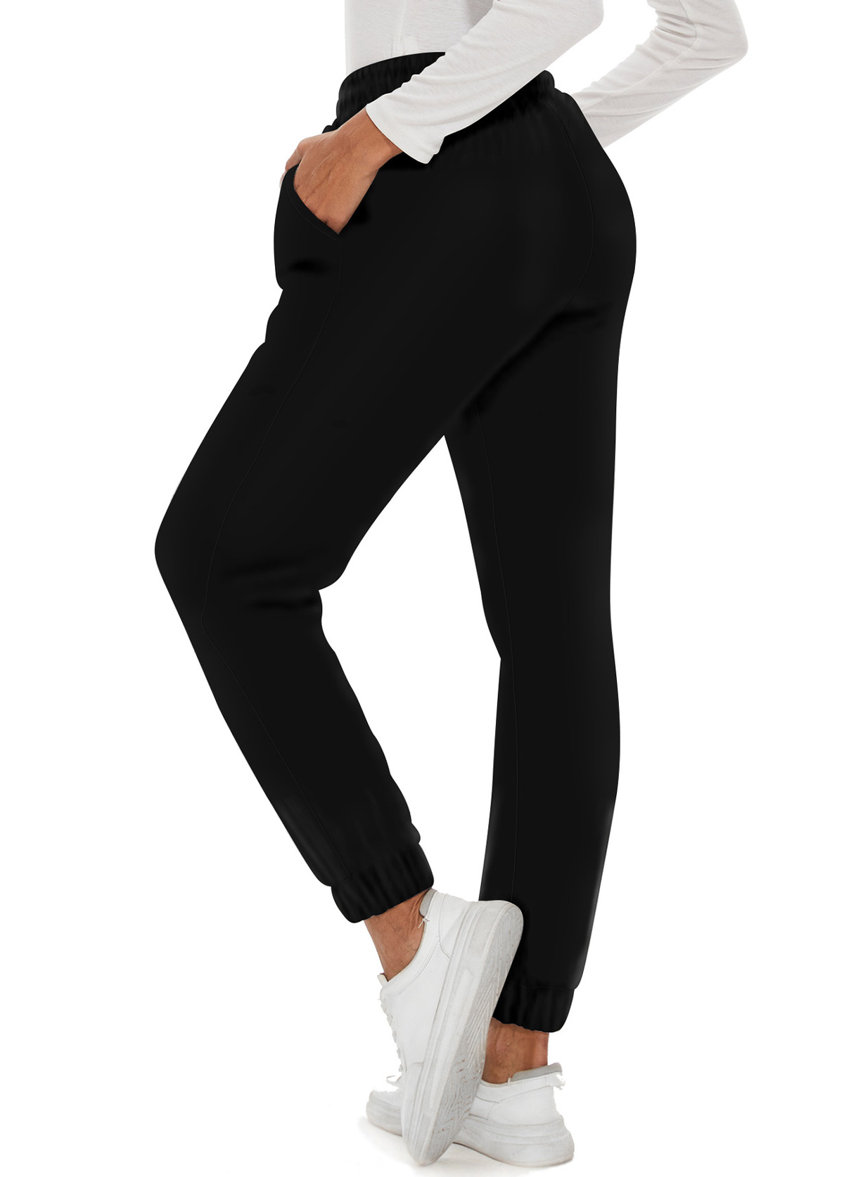 Black bottoms,Plain Color bottoms,Jogger Elastic Waist High Waisted Black Pants