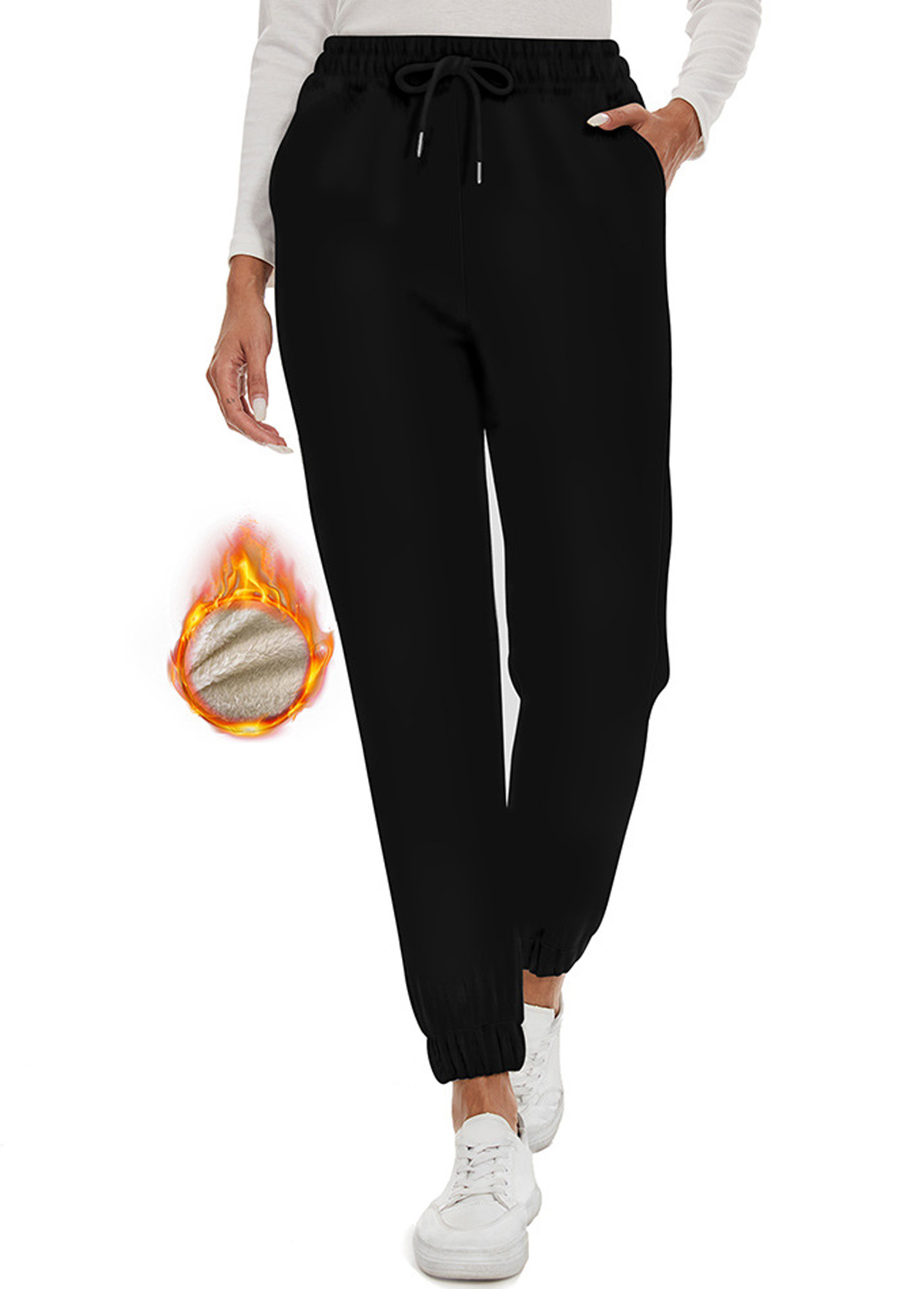 Black bottoms,Plain Color bottoms,Jogger Elastic Waist High Waisted Black Pants