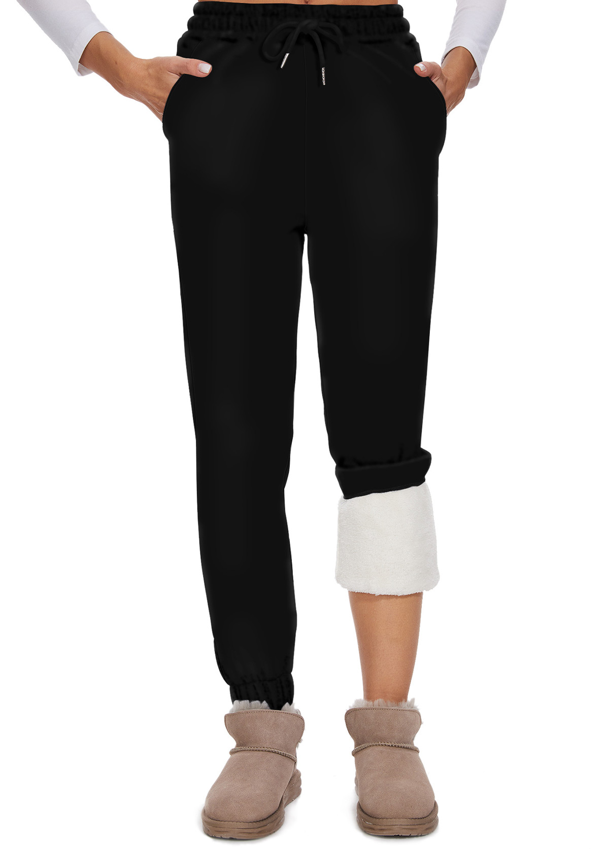 Black bottoms,Plain Color bottoms,Jogger Elastic Waist High Waisted Black Pants