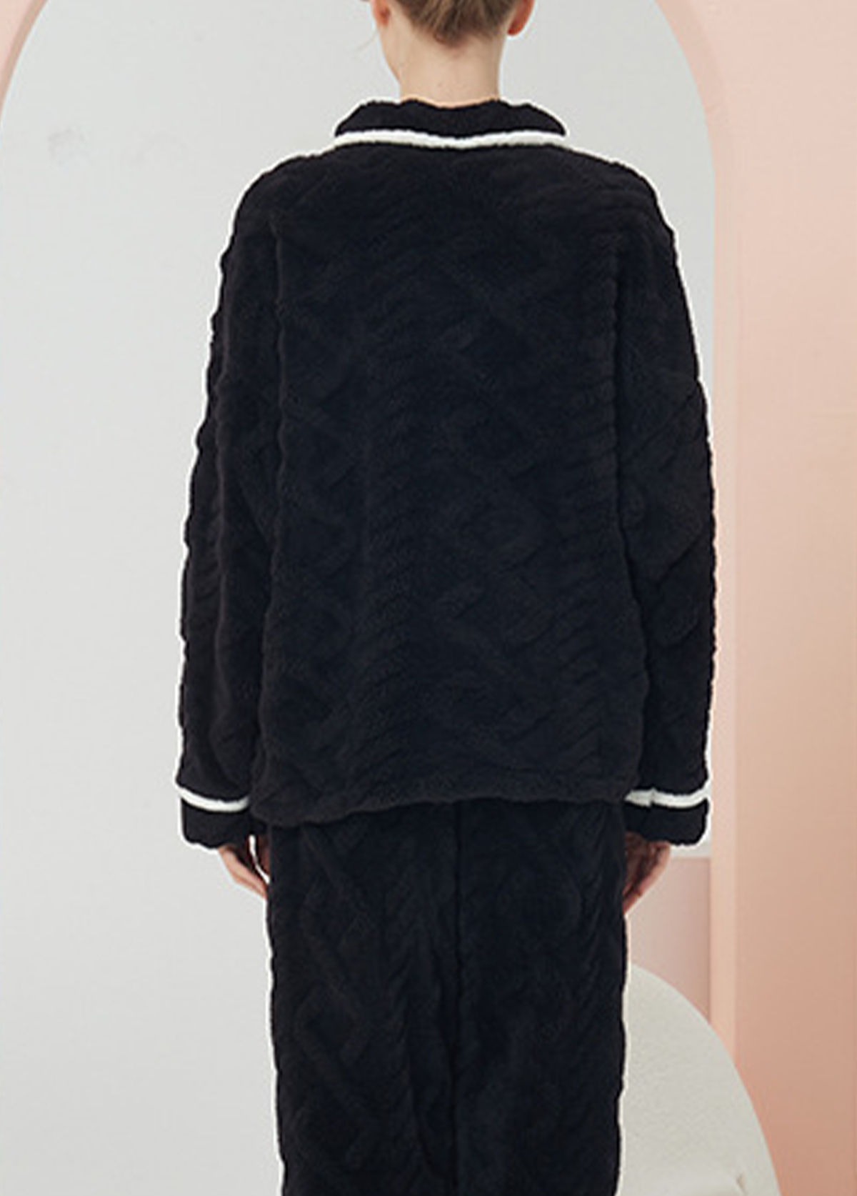 Black loungewear,Contrast Color loungewear,Black V Neck Long Sleeve Lounge Top and Pants