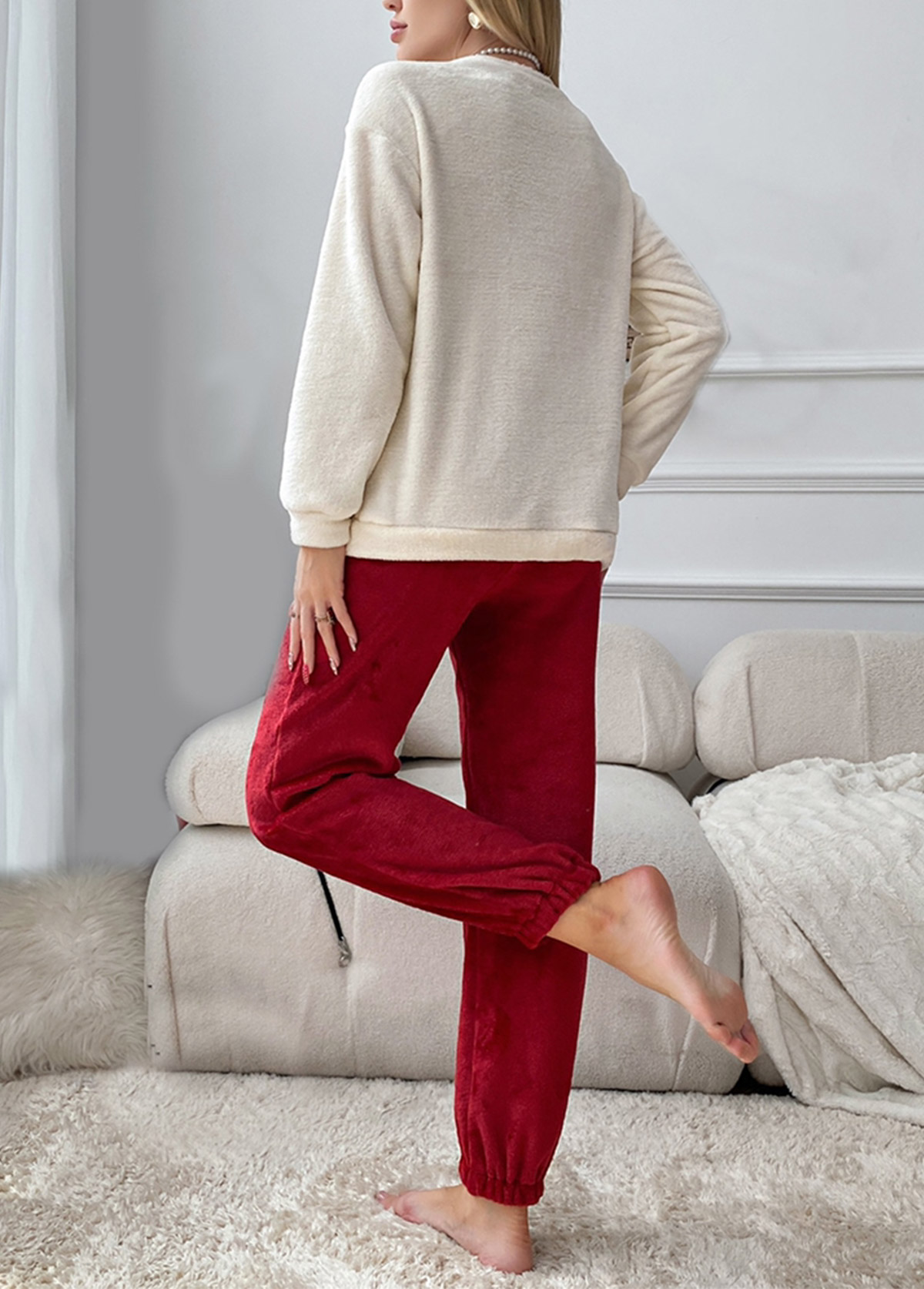 Red loungewear,Heart loungewear,Heart Print Red Round Neck Lounge Top and Pants