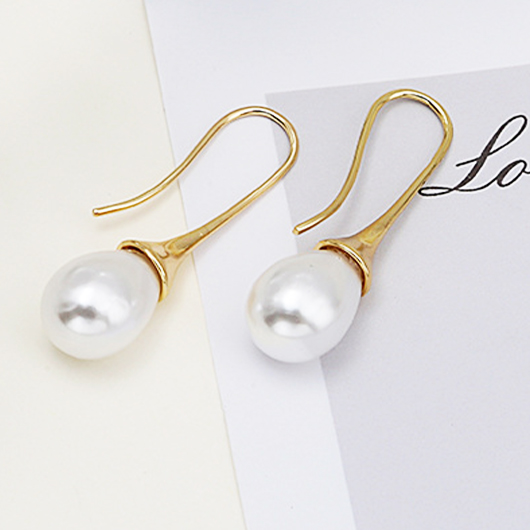 Golden jewelry,Geometric jewelry,Golden Pearl Copper Teardrop Design Earrings