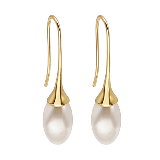 Golden Pearl Copper Teardrop Design Earrings