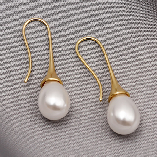 Golden Pearl Copper Teardrop Design Earrings