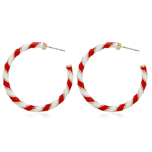 Red jewelry,Geometric jewelry,Christmas Round Design Red Alloy Earrings