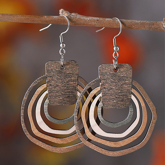 Light Coffee jewelry,Light Brown Wood Detail Geometric Earrings