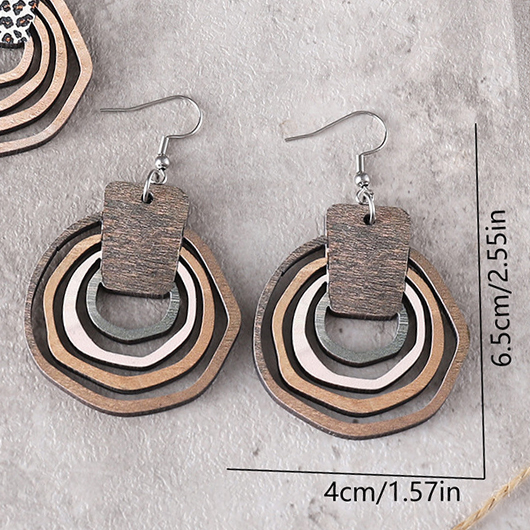 Light Coffee jewelry,Light Brown Wood Detail Geometric Earrings