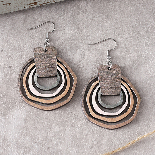 Light Coffee jewelry,Light Brown Wood Detail Geometric Earrings
