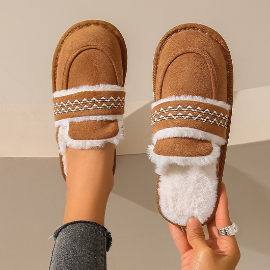 Dark Camel shoes,Geometric shoes,Geometric Print Dark Camel Falt Closed Toe Slippers