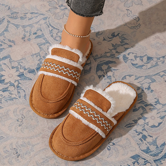 Dark Camel shoes,Geometric shoes,Geometric Print Dark Camel Falt Closed Toe Slippers