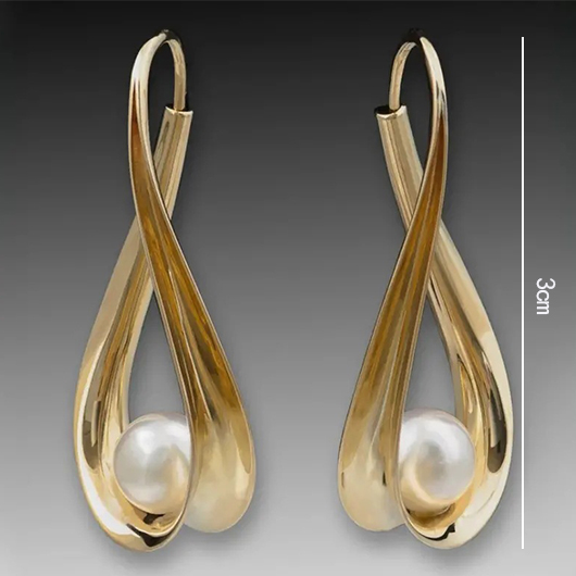 Golden jewelry,Gold Geometric Copper Detail Pearl Earrings