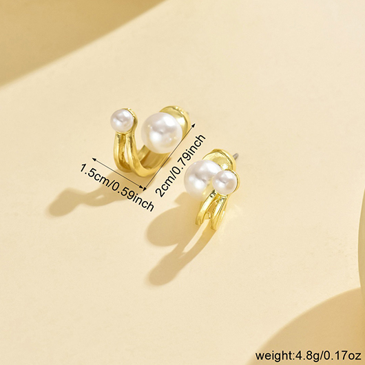 Golden jewelry,Geometric jewelry,Golden Geometric Pearl Design Alloy Earrings