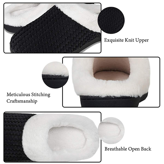 Black shoes,Contrast Color shoes,Black Falt Plush Closed Toe Slippers