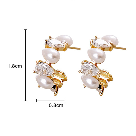 Gold jewelry,Rhinestone Pearl Gold Alloy Detail Earrings