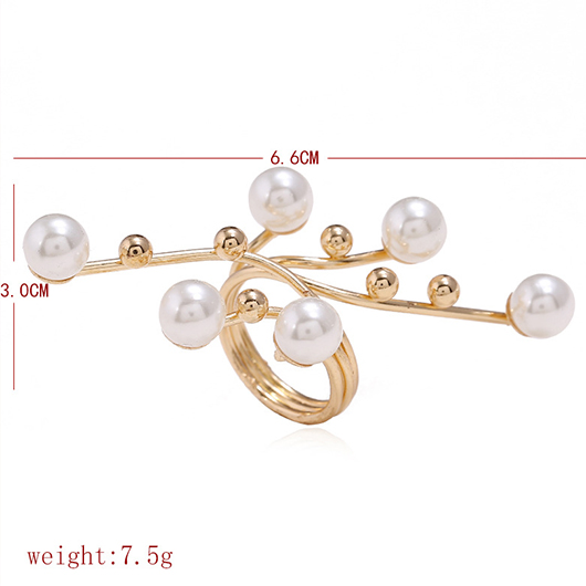 Alloy Detail Gold Geometric Pearl Ring