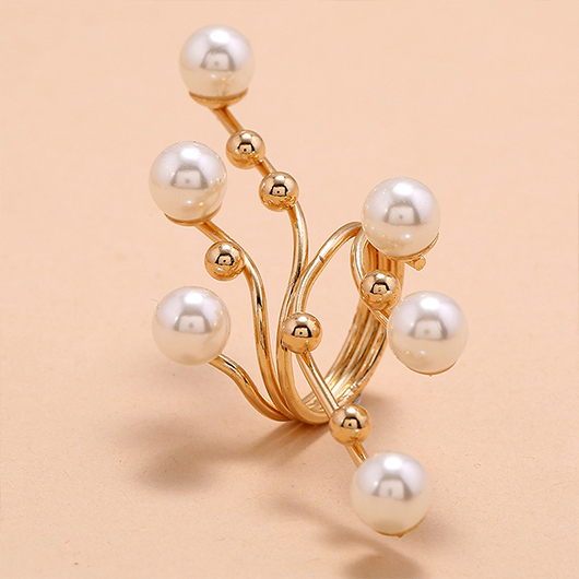 Gold jewelry,Alloy Detail Gold Geometric Pearl Ring
