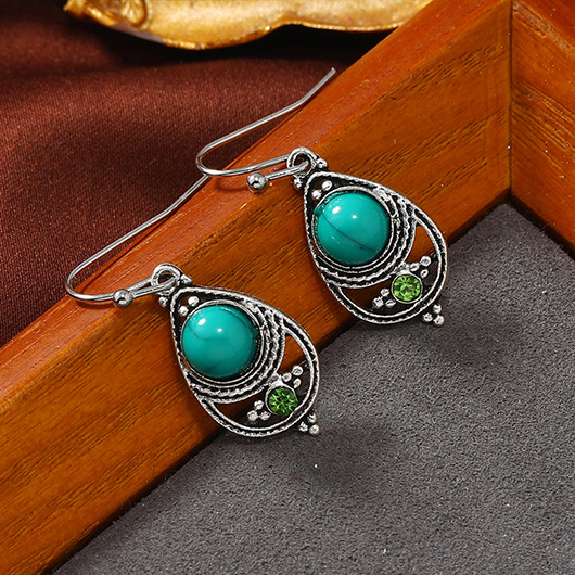 Silver jewelry,Geometric jewelry,Droplet Design Silver Alloy Turquoise Earrings